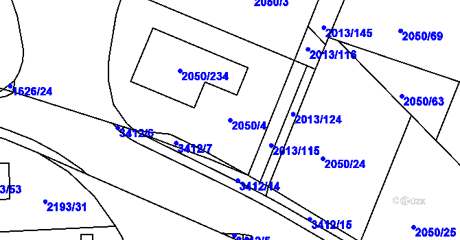 Parcela st. 2050/4 v KÚ Pelhřimov, Katastrální mapa