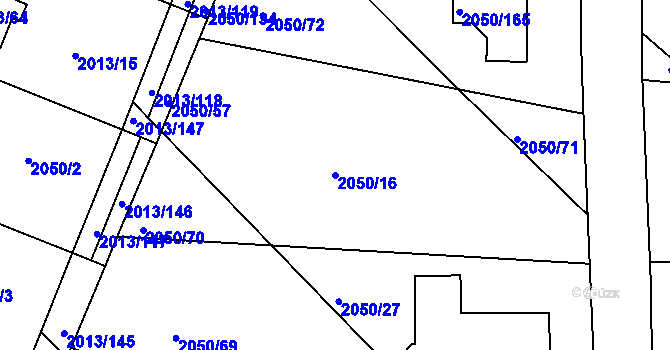 Parcela st. 2050/16 v KÚ Pelhřimov, Katastrální mapa