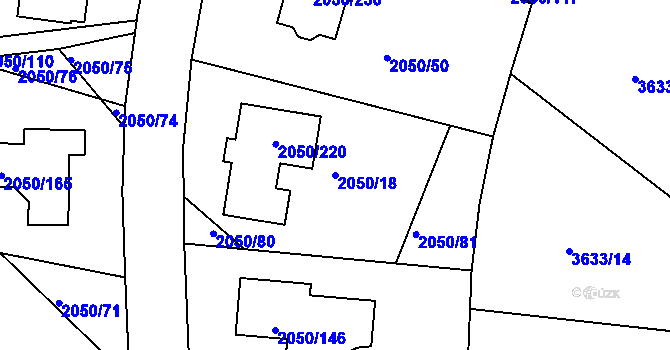 Parcela st. 2050/18 v KÚ Pelhřimov, Katastrální mapa