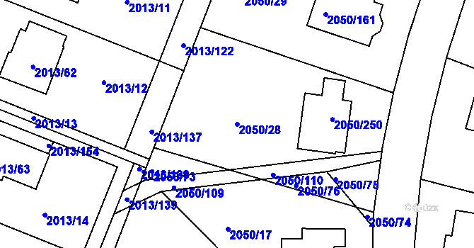 Parcela st. 2050/28 v KÚ Pelhřimov, Katastrální mapa