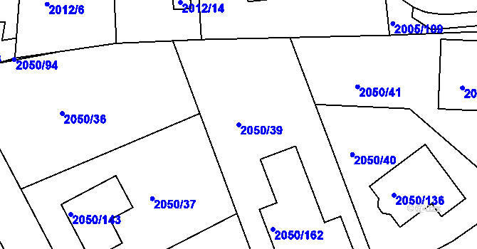 Parcela st. 2050/39 v KÚ Pelhřimov, Katastrální mapa