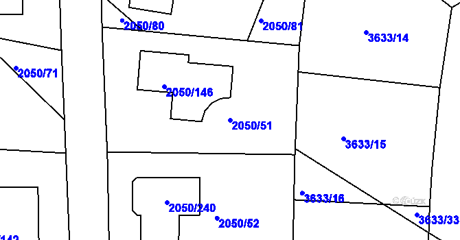 Parcela st. 2050/51 v KÚ Pelhřimov, Katastrální mapa