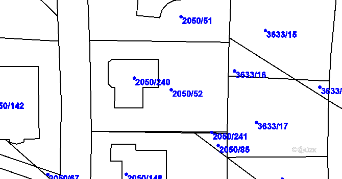 Parcela st. 2050/52 v KÚ Pelhřimov, Katastrální mapa