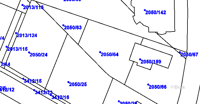 Parcela st. 2050/64 v KÚ Pelhřimov, Katastrální mapa