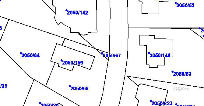 Parcela st. 2050/67 v KÚ Pelhřimov, Katastrální mapa