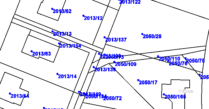 Parcela st. 2050/73 v KÚ Pelhřimov, Katastrální mapa