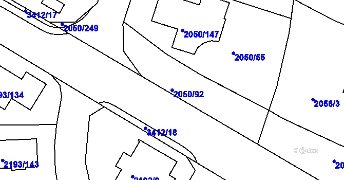Parcela st. 2050/92 v KÚ Pelhřimov, Katastrální mapa