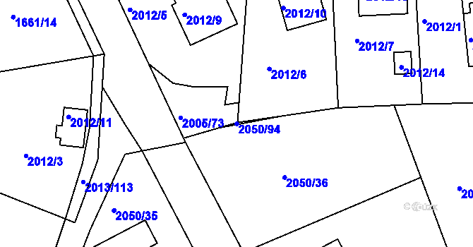 Parcela st. 2050/94 v KÚ Pelhřimov, Katastrální mapa