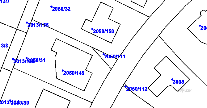 Parcela st. 2050/111 v KÚ Pelhřimov, Katastrální mapa