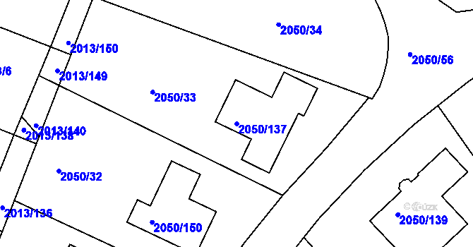 Parcela st. 2050/137 v KÚ Pelhřimov, Katastrální mapa