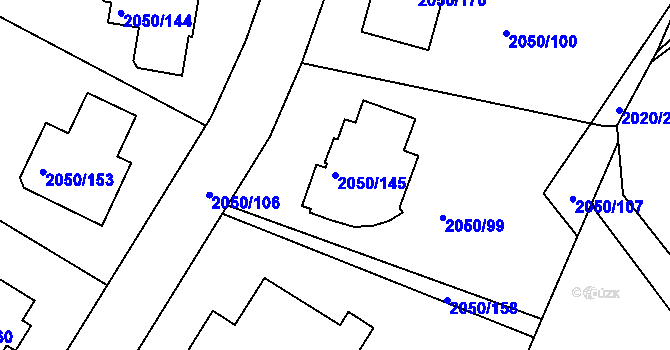 Parcela st. 2050/145 v KÚ Pelhřimov, Katastrální mapa
