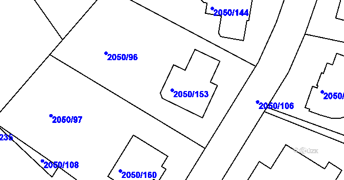 Parcela st. 2050/153 v KÚ Pelhřimov, Katastrální mapa