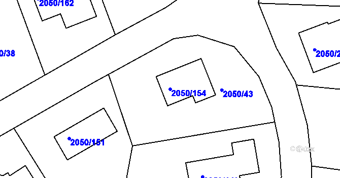 Parcela st. 2050/154 v KÚ Pelhřimov, Katastrální mapa