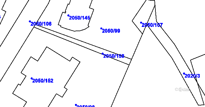 Parcela st. 2050/158 v KÚ Pelhřimov, Katastrální mapa
