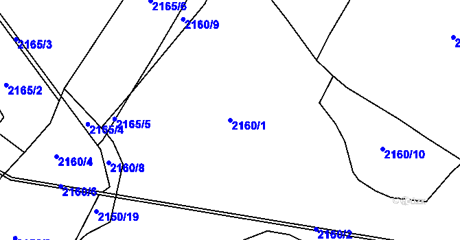 Parcela st. 2160/1 v KÚ Pelhřimov, Katastrální mapa