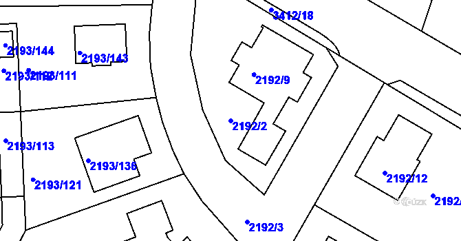 Parcela st. 2192/2 v KÚ Pelhřimov, Katastrální mapa