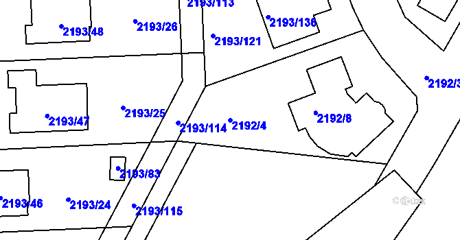 Parcela st. 2192/4 v KÚ Pelhřimov, Katastrální mapa