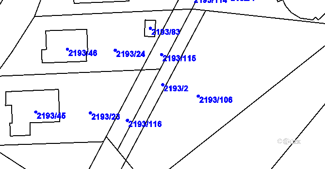 Parcela st. 2193/2 v KÚ Pelhřimov, Katastrální mapa