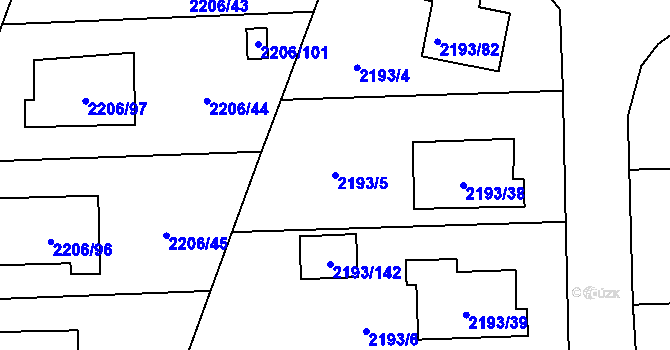 Parcela st. 2193/5 v KÚ Pelhřimov, Katastrální mapa