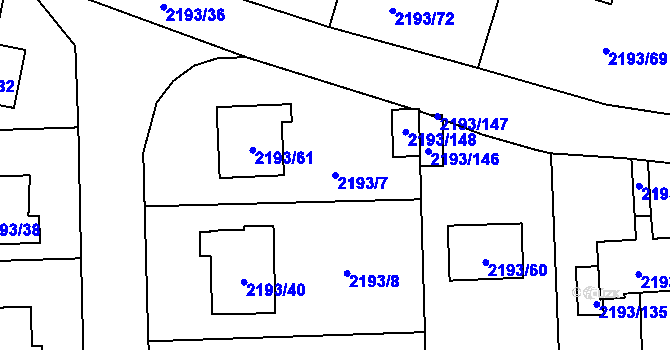 Parcela st. 2193/7 v KÚ Pelhřimov, Katastrální mapa