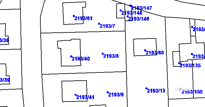 Parcela st. 2193/8 v KÚ Pelhřimov, Katastrální mapa