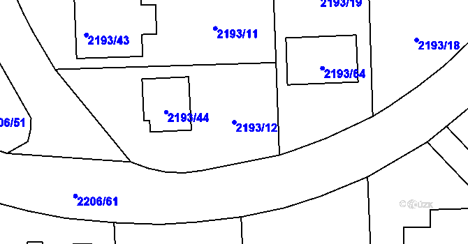 Parcela st. 2193/12 v KÚ Pelhřimov, Katastrální mapa