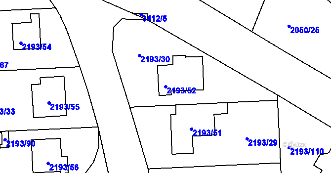 Parcela st. 2193/52 v KÚ Pelhřimov, Katastrální mapa