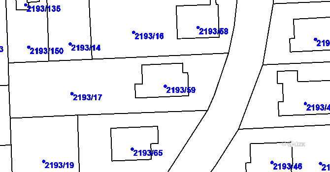 Parcela st. 2193/59 v KÚ Pelhřimov, Katastrální mapa