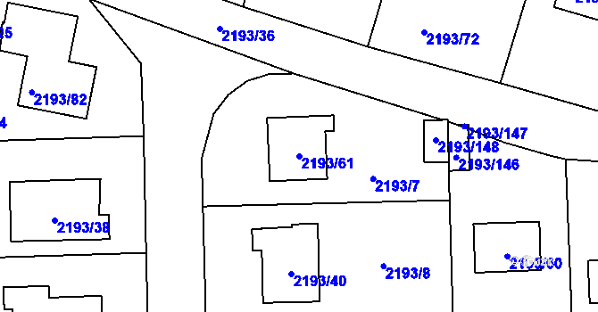 Parcela st. 2193/61 v KÚ Pelhřimov, Katastrální mapa