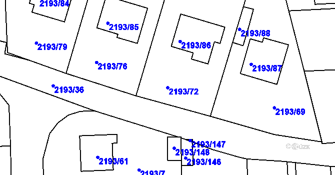 Parcela st. 2193/72 v KÚ Pelhřimov, Katastrální mapa