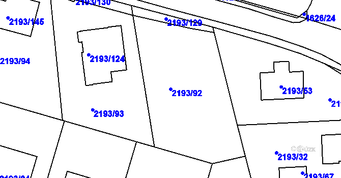 Parcela st. 2193/92 v KÚ Pelhřimov, Katastrální mapa