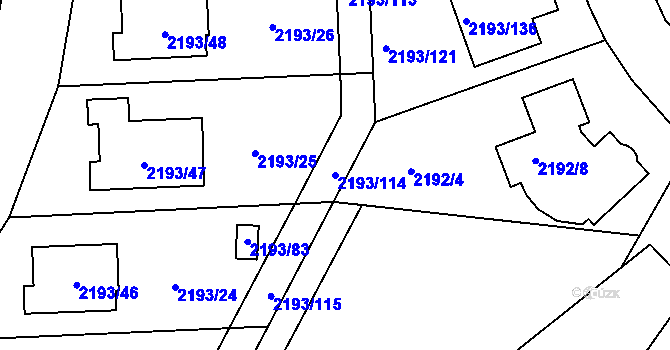 Parcela st. 2193/114 v KÚ Pelhřimov, Katastrální mapa