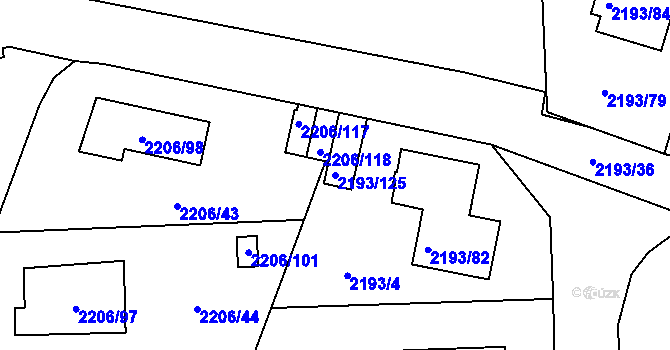 Parcela st. 2193/125 v KÚ Pelhřimov, Katastrální mapa