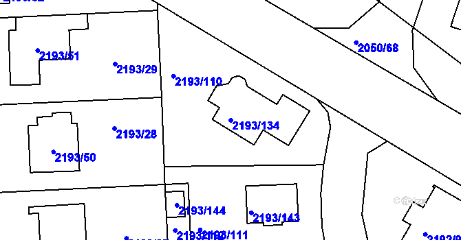 Parcela st. 2193/134 v KÚ Pelhřimov, Katastrální mapa
