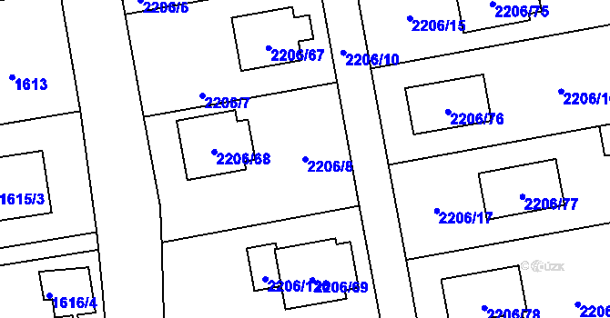 Parcela st. 2206/8 v KÚ Pelhřimov, Katastrální mapa