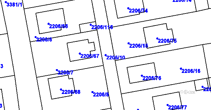 Parcela st. 2206/10 v KÚ Pelhřimov, Katastrální mapa