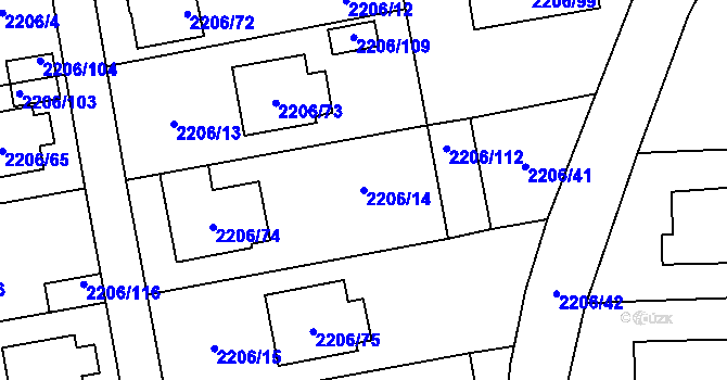 Parcela st. 2206/14 v KÚ Pelhřimov, Katastrální mapa