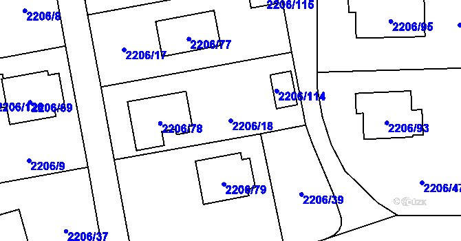 Parcela st. 2206/18 v KÚ Pelhřimov, Katastrální mapa