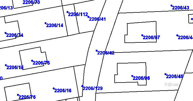 Parcela st. 2206/42 v KÚ Pelhřimov, Katastrální mapa