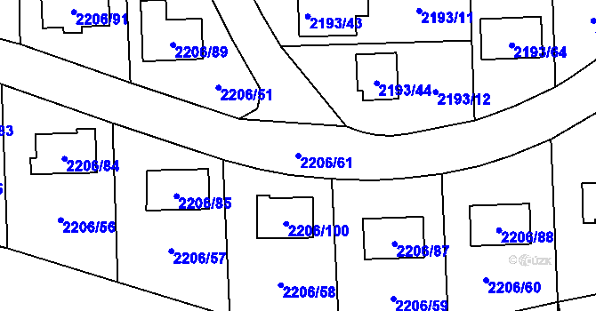 Parcela st. 2206/61 v KÚ Pelhřimov, Katastrální mapa