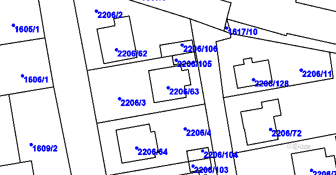 Parcela st. 2206/63 v KÚ Pelhřimov, Katastrální mapa