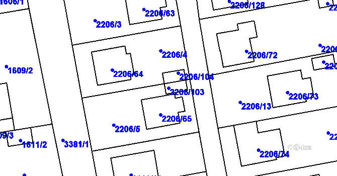 Parcela st. 2206/103 v KÚ Pelhřimov, Katastrální mapa