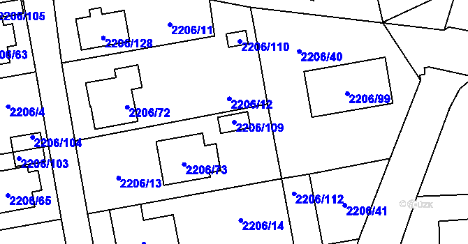 Parcela st. 2206/109 v KÚ Pelhřimov, Katastrální mapa
