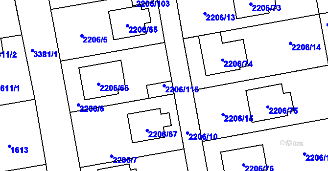 Parcela st. 2206/116 v KÚ Pelhřimov, Katastrální mapa