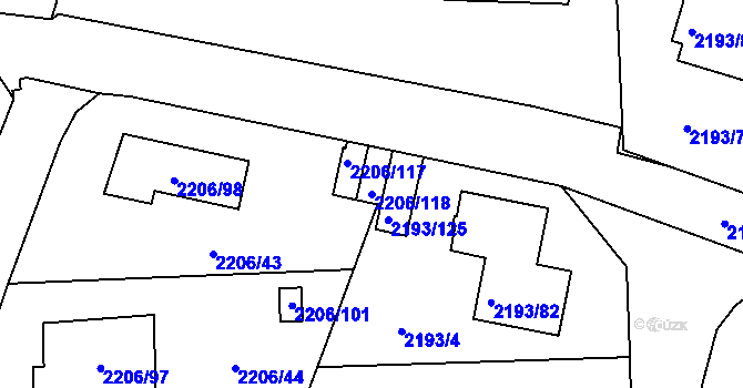 Parcela st. 2206/118 v KÚ Pelhřimov, Katastrální mapa