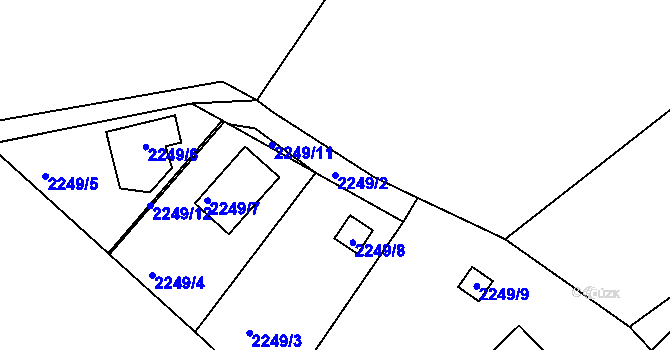 Parcela st. 2249/2 v KÚ Pelhřimov, Katastrální mapa