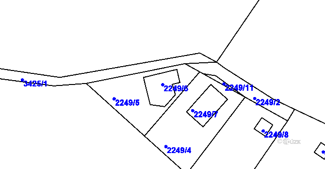 Parcela st. 2249/6 v KÚ Pelhřimov, Katastrální mapa