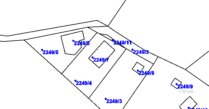 Parcela st. 2249/7 v KÚ Pelhřimov, Katastrální mapa