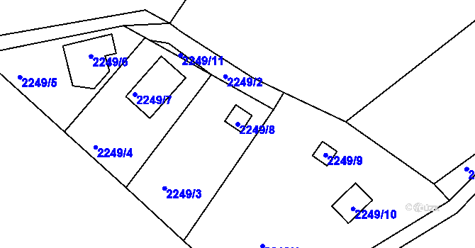 Parcela st. 2249/8 v KÚ Pelhřimov, Katastrální mapa