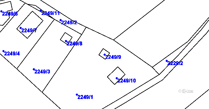 Parcela st. 2249/9 v KÚ Pelhřimov, Katastrální mapa